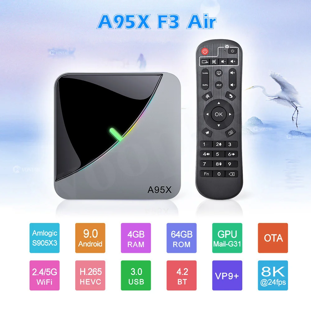 Woopker A95X F3 Air Smart TV Box Android 9.0 Amlogic S905X3 4GB 64GB Bluetooth Wifi 4K odtwarzacz multimedialny Google Player Set Top