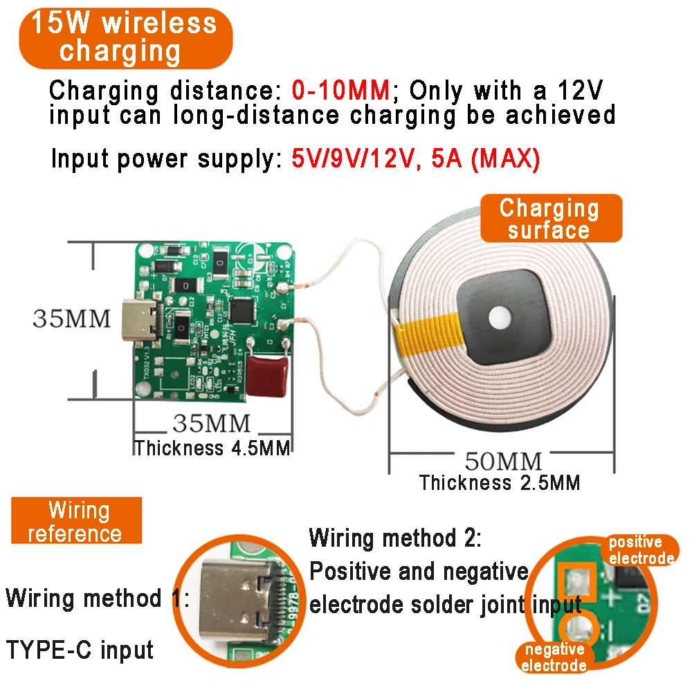 15W Wireless Charging Module Long Distance 10MM Transmitter Mobile Phone Charger Smart 12V Fast Charging Car Modification