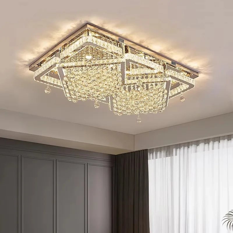 Surface Mount Crystal Ball Light Led Modern Rectangular Ceiling Lamp with Remote Control