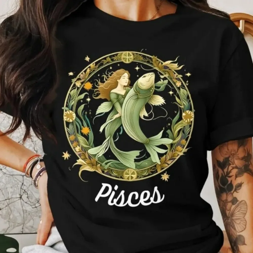 Pisces Zodiac Sign T-Shirt Astrology Gift Tee Horoscope Pisces Apparel Unisex Women Men Tops Summer Streetwear Printed T-shirt