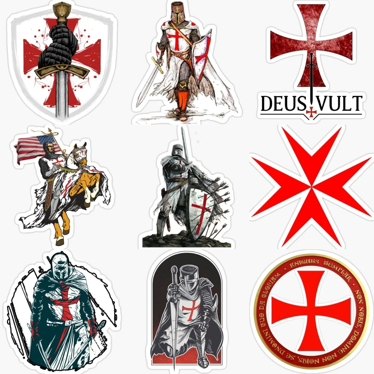 Knight Templar Crusader Red Cross Deus Vult Badge PVC Waterproof Stickers Bumper Laptop Car Window Glass Camper Van Table Fridge