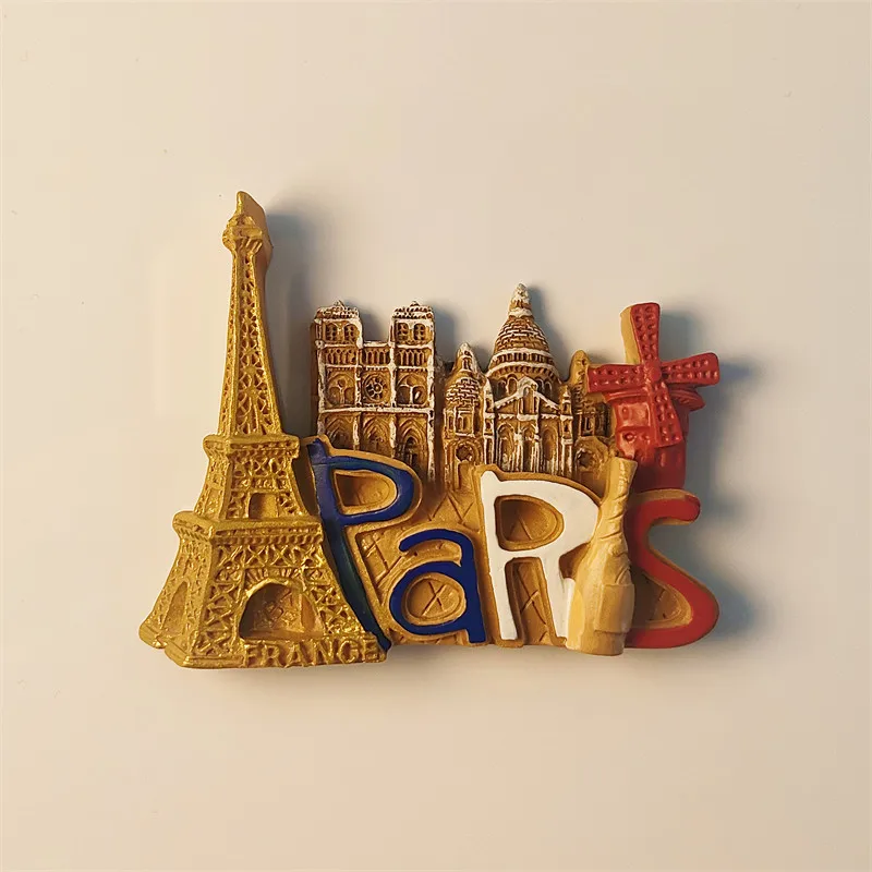 Paris, France Landmark Building Tourist Souvenir Three-dimensional Painting Decorative Magnetic Fridge Magnet Resin Material