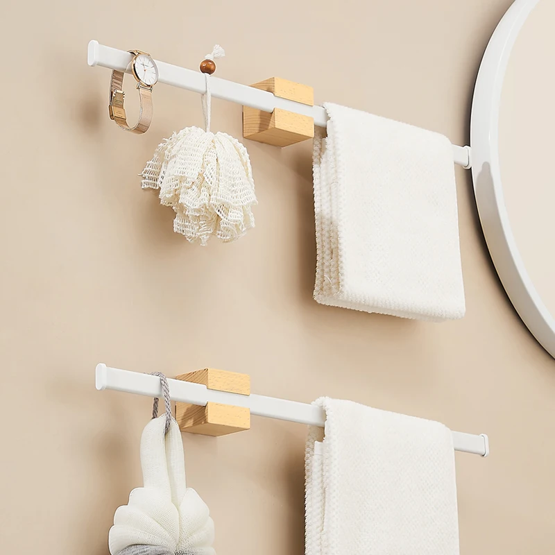 40/50cm Movable Towel Rod Rack Hanger Bath Towel Holder Wall Hanging Towel Bars Aluminium Bathroom Shelf Kitchen Storage Rack