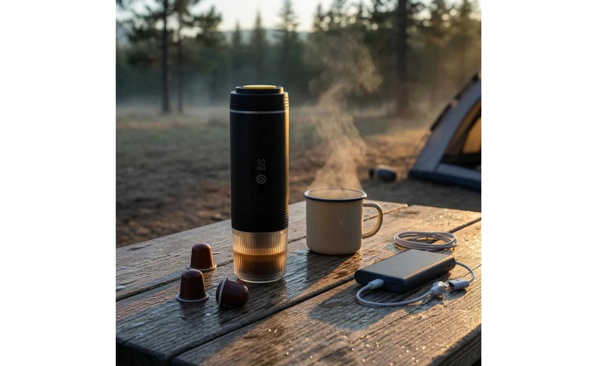 Portable Espresso Machine LED Display USB Rechargeable Espresso Machine Travel Coffee Brewer Transparent Chamber