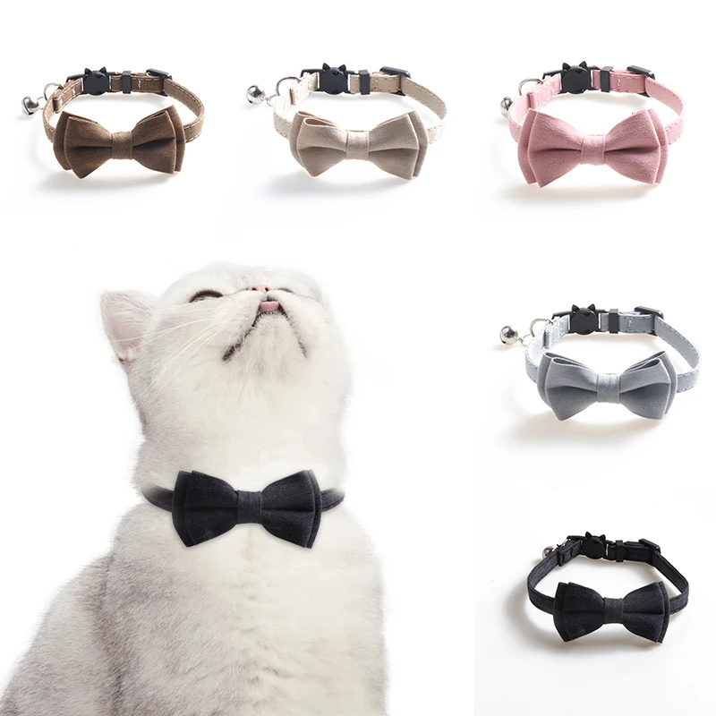 

Solid Color Bow Cat Necklace with Bells Collar Pet Dog Accessories Suitable for Pets Birthday Parties Photo Decorations