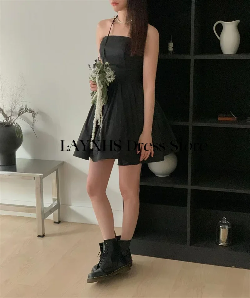 Abiti da festa da sera in raso nero Una linea mini abito corto da ballo Servizio fotografico all'aperto Abito di compleanno personalizzato 2026 nne").