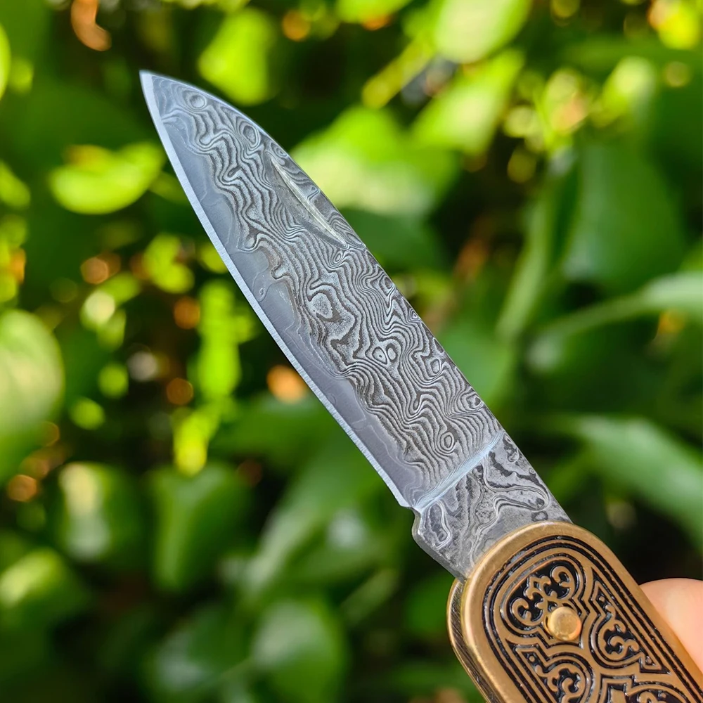 Imagem -03 - Multifuncional Damasco Keychain Pocket Knife Todos os Dias Carry Edc Mini Box Cutter Compact Lightpeso Survival Folding Knife