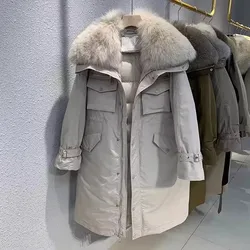2025 Autumn/Winter New Down Jacket Women's Clothing Fox Big fur collar Thicken Parka Female Solid Casual Loose Long Down Coats