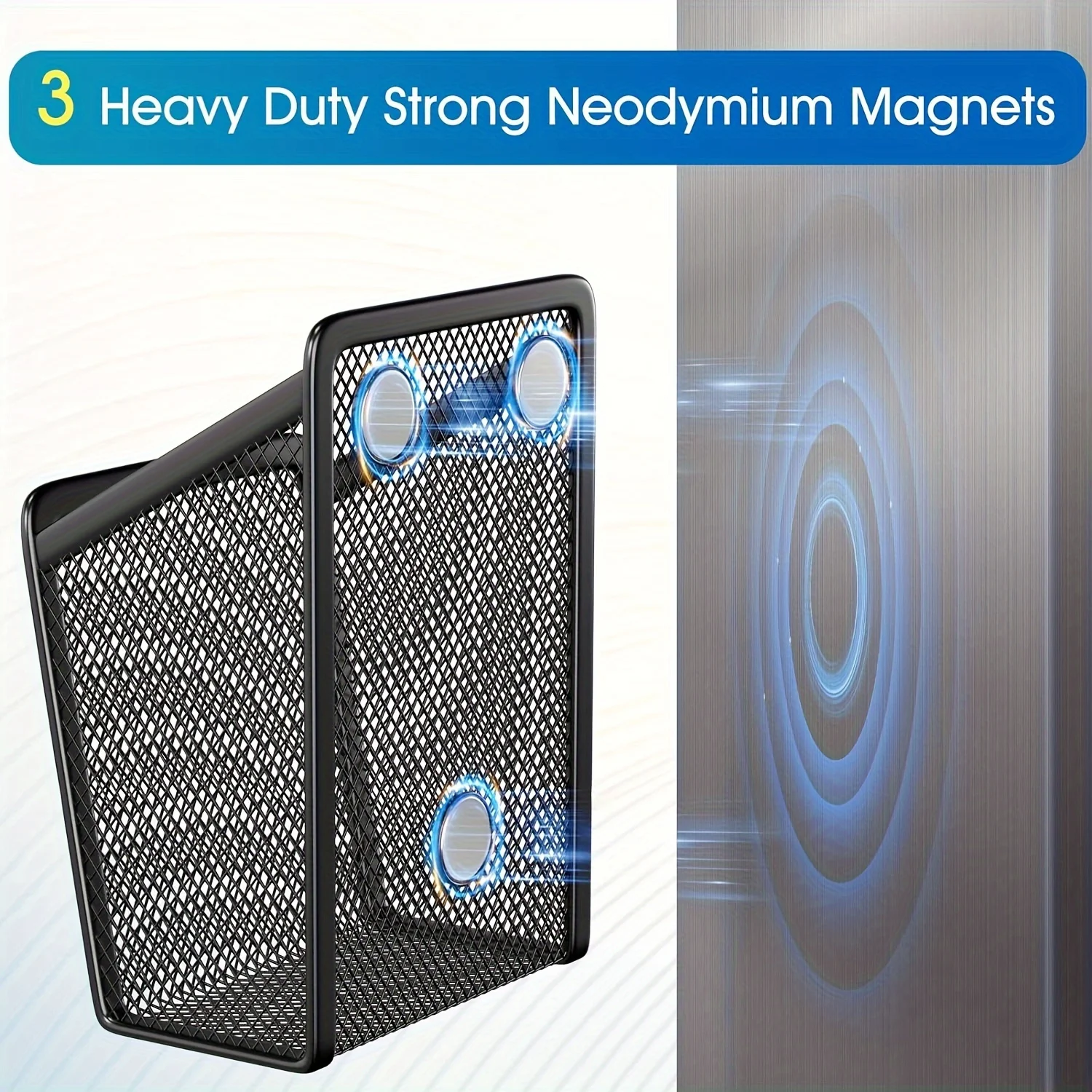 Strong Magnetic Storage Basket, Desktop Pen Holder, Fridge Storage Organizer, Desk File Sorter, Metal Mesh Stationery