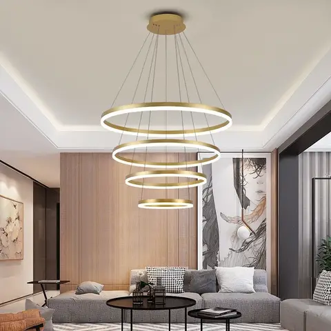 Modern 5 Round Ring Led Ceiling Chandeliers For Living Dining Room Staircase Hanging Lamp Home Decore Pendant Lighting Fixtures