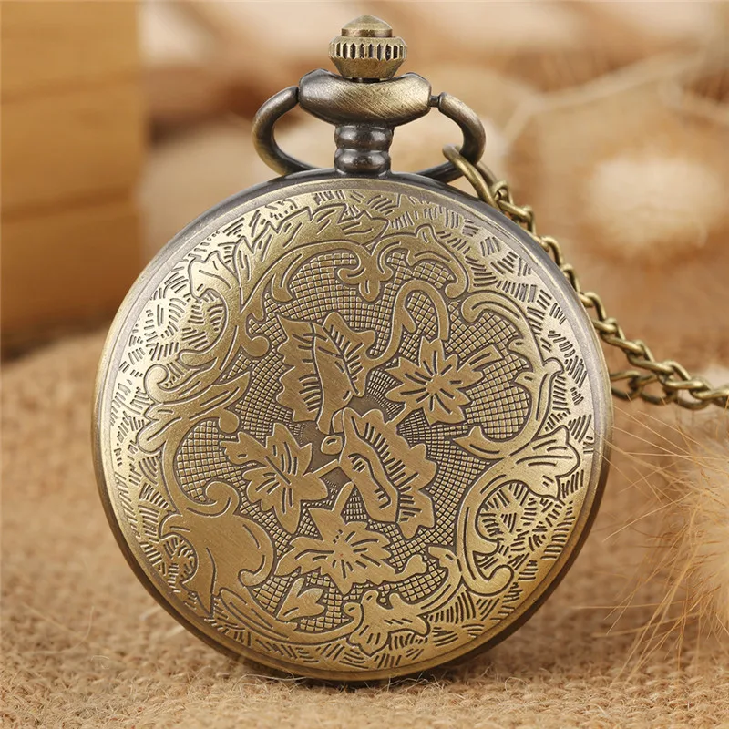 Reloj de bolsillo de cuarzo con número árabe para hombres y mujeres, Reloj clásico con cubierta de flor hueca, suéter, collar, cadena, reloj