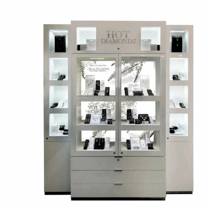 2025customized.Mirror Backing Jewelry Store Showroom Showcases Jewelry Wall Cabinet Retail LED Glass Showcase Fixture