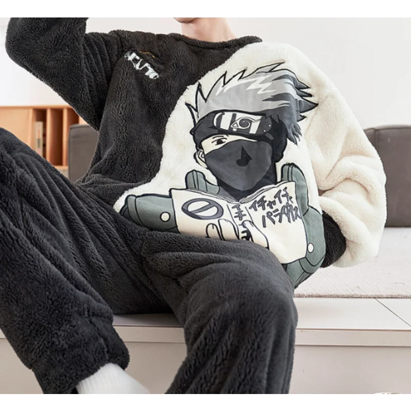 Naruto Naruto Winter Fleece Men\'s Warm Pajamas Thickened Long Casual Cartoon Loungewear Autumn and Winter