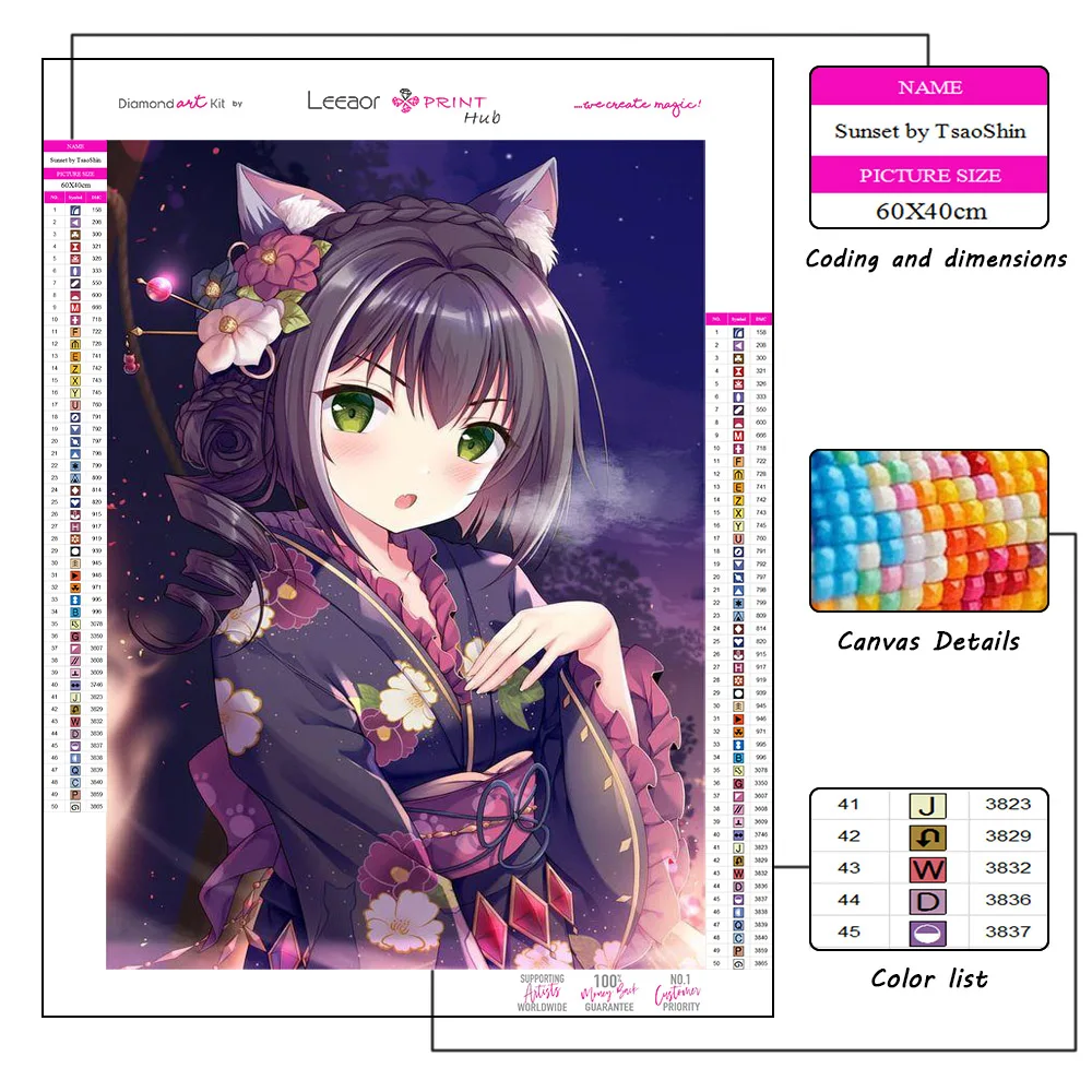 Anime Diamond Painting Cute Japanese Girl Rhinestone Cross Stitch Kits Mosaic Cartoon Art Embroidery Girls Bedroom Wall Decor