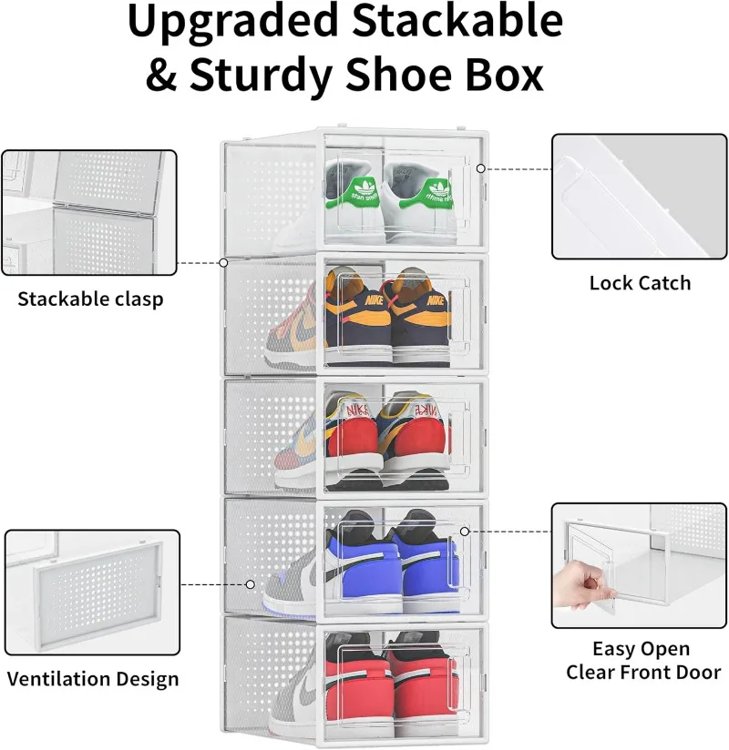 12er Pack Schuh organisator Aufbewahrung behälter durchsichtige stapelbare Kunststoff-Schuhkartons für platzsparende faltbare Schuh ablage fächer