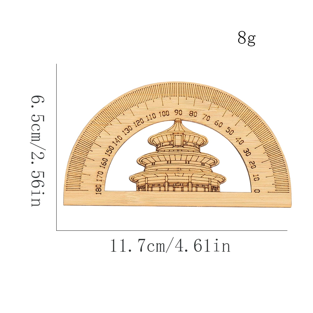 Bamboo Ruler Craft Carved Tiantan Pattern Chinese Style Drawing Measurement Scale Tool Office School Stationery Student Gifts