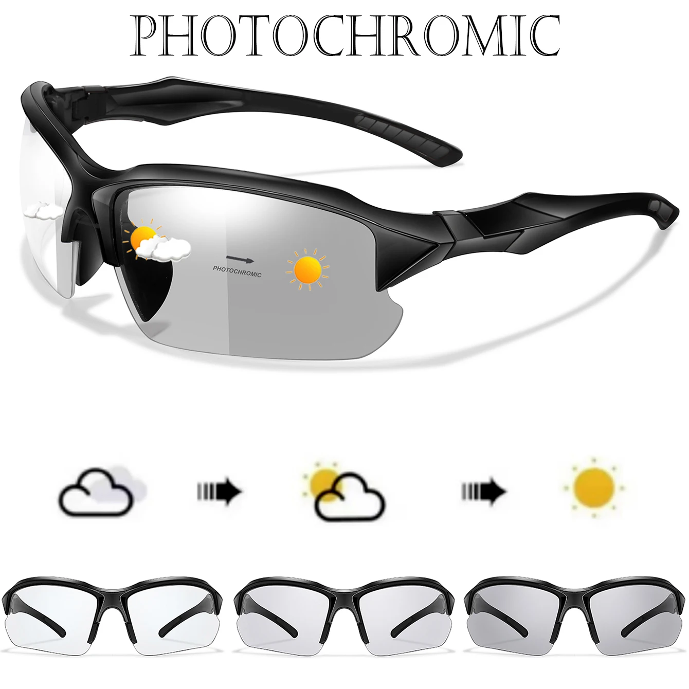 Photochromic Sunglasses For Men And Women Outdoor Sports Daily Wearing Hiking Cycling Golf Beach Rectangular Windproof Goggles