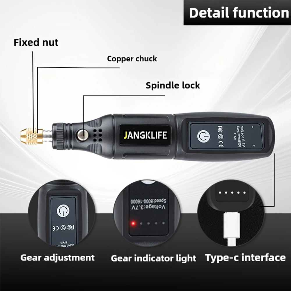 JANGKLIFE USB مجموعة أدوات دوارة لاسلكية النجارة النقش القلم DIY للمجوهرات المعادن الزجاج مثقاب لاسلكي صغير #4
