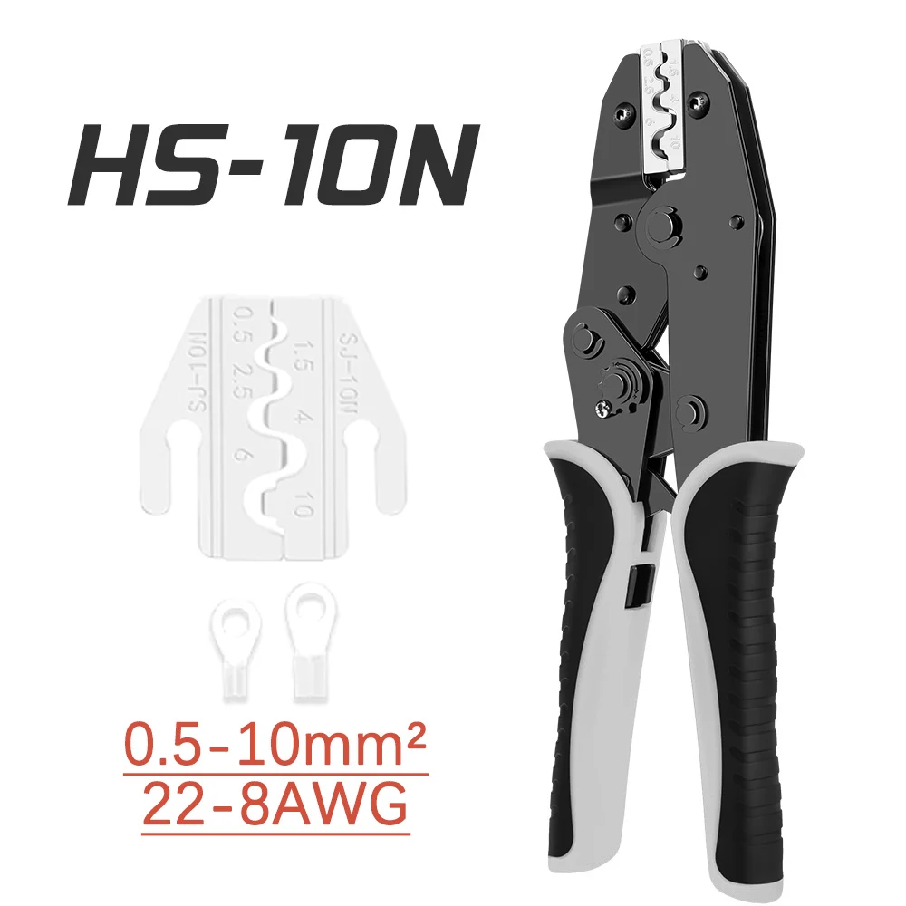 HS-10N Wire Crimping Plier C45/SC/UT/OT Bare Non-Insulated Terminals Ratchet Crimper AWG22-8 Hand Crimp Tool