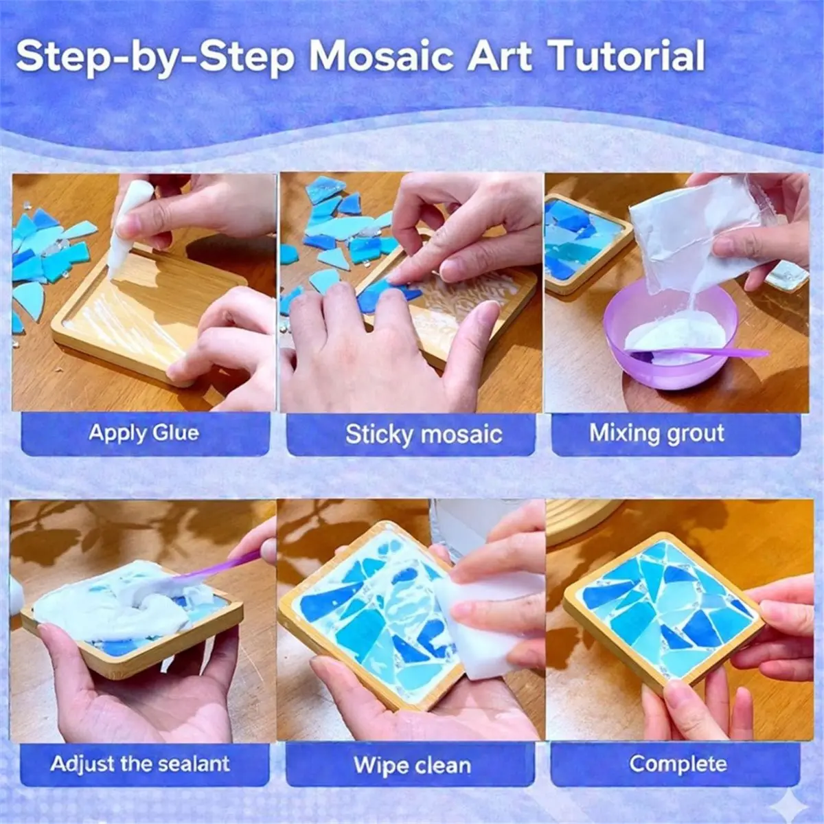 DT38 4 Sets DIY Mosaic Kits for Adults - Graduation Birthday Gifts Glass Mosaic Tiles for Crafts with Wooden Coasters