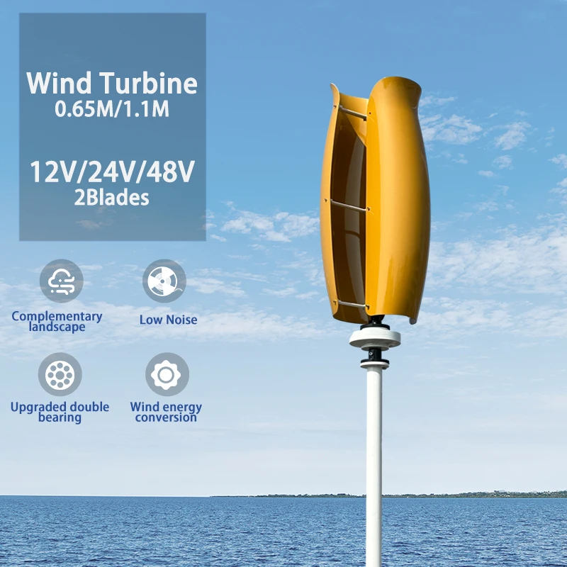 

15KW Vertical Axis Wind Turbine Low Wind Speed Start 2-Blades 12V 24V 48V High Power Household Wind Turbine