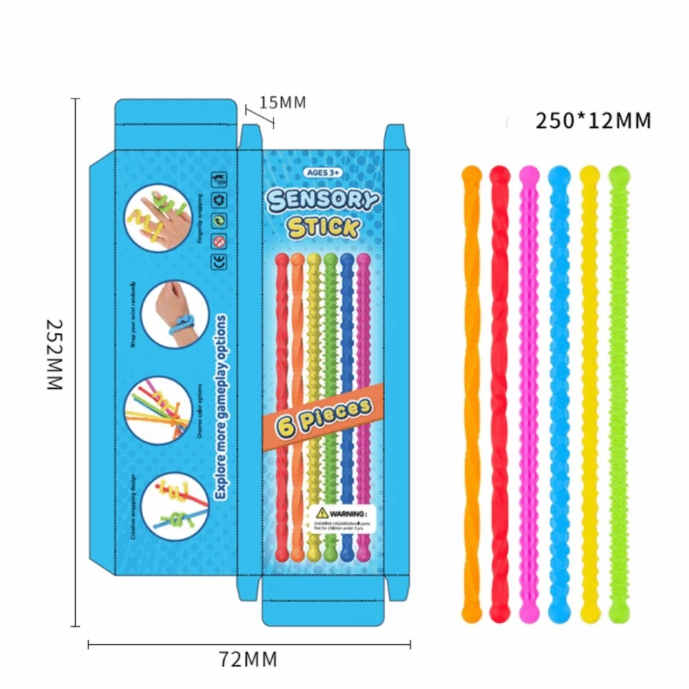 

6 шт. силиконовые сенсорные палочки, игрушки для снятия стресса, подарки, текстурированные успокаивающие сенсорные игрушки, гибкие