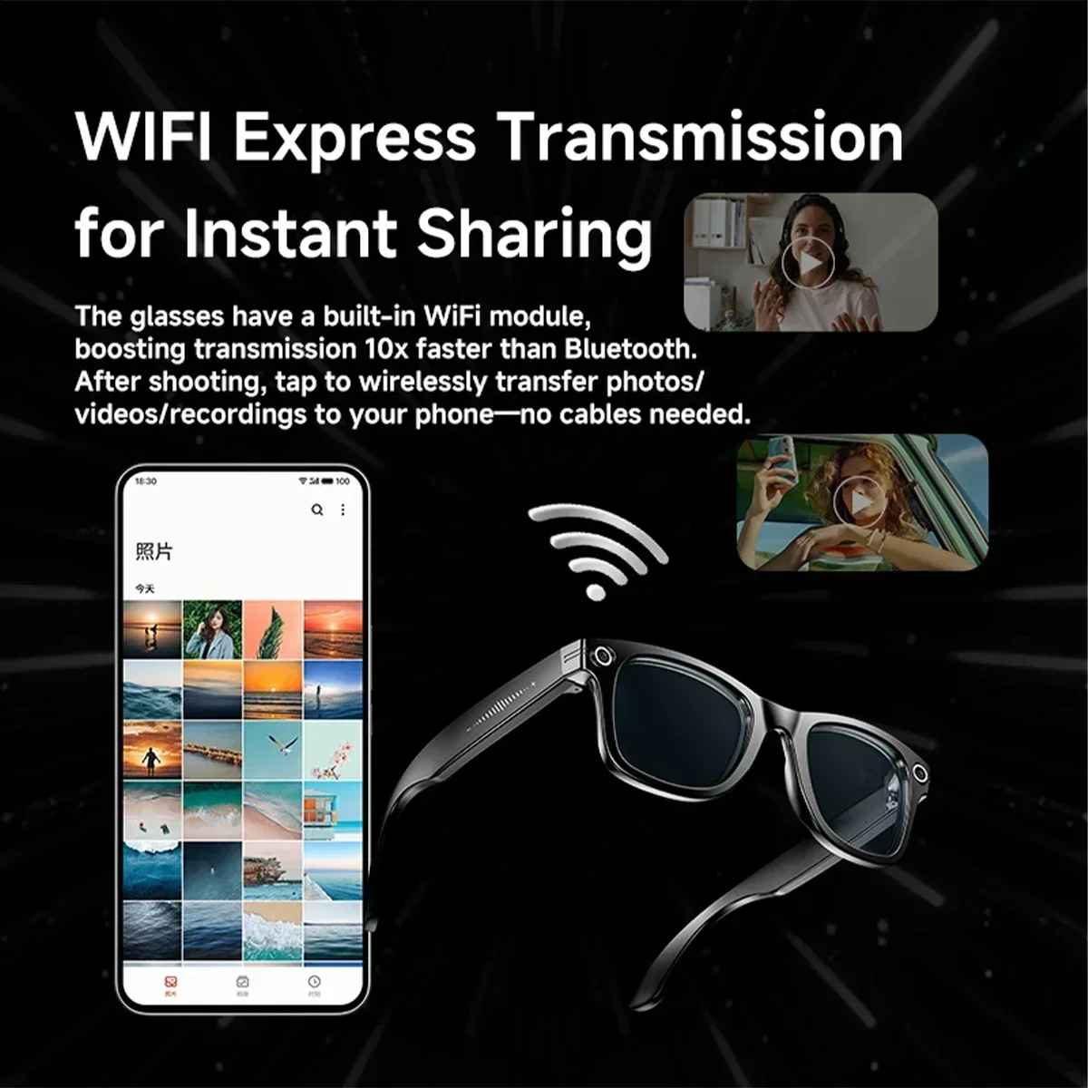 แว่นตาอัจฉริยะ KPEP AI พร้อมกล้องบันทึกวิดีโอ รองรับการโทรผ่านบลูทูธ แปลภาษาด้วย AI เล่นเพลง บันทึกเสียง ผู้ช่วยเสียงอัจฉริยะ สำหรับผู้ชายและผู้หญิง