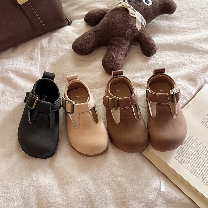 Autumn Boys Girl's Loafers T-strap All-match Casual Kid's Flat Shoe Solid Colors Anti-slip Daily Trendy Children Shoes 7-12Y