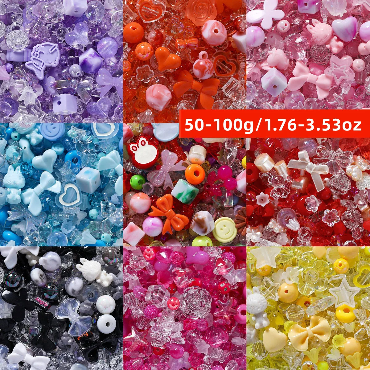 100g/50g 10-30mm Random Styles Acrylic Beads Gifts Multi Color Style DIY For Headwear Necklace Bracelet Jewelry Making