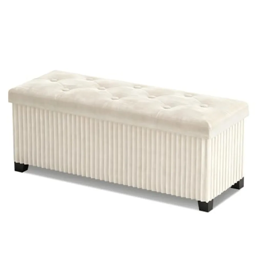 

Storage Ottoman Bench, 43 Inch Foldable Ottoman with Legs, Velvet Feet Rest Stool, End of Bed Bench, Storage Chest for Living R