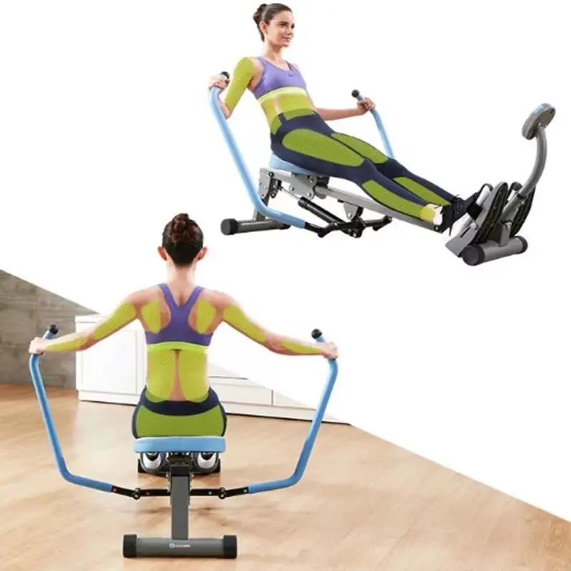 Hydraulic folding silent resistance mini rowing phone holder with backrest rowing machine fitness training equipment