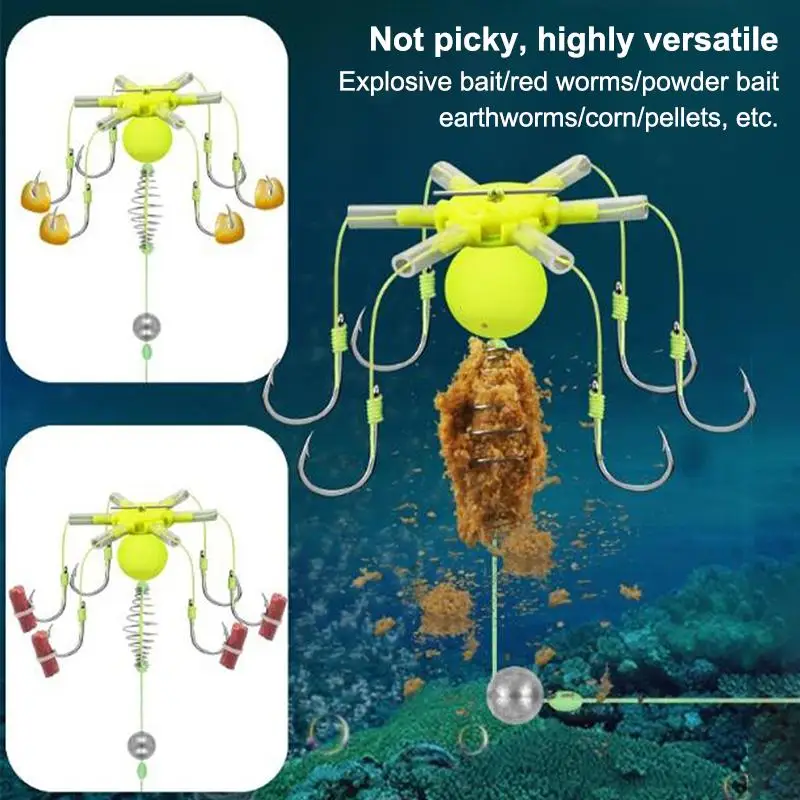 Neuester 1er-Pack Hakenköderkäfig mit vier Haken aus Karbonstahl, Schnurgruppe, Feeder, Sinker, Float, scharfe Angelköderkäfig-Werkzeuge – Detail 8