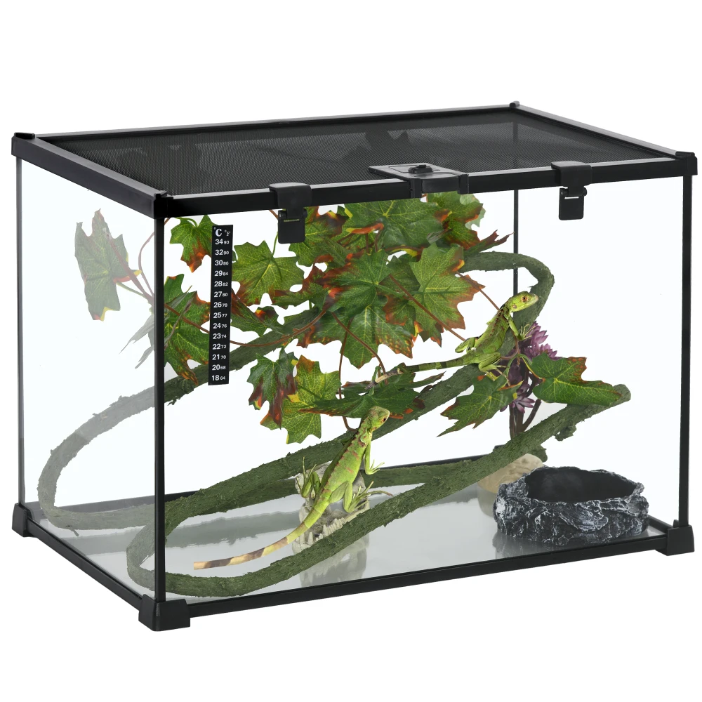 

14 Gallon Reptile Glass Terrarium Tank with Decor Kit, Breeding Box Full View 20" X 12" X 14", Black