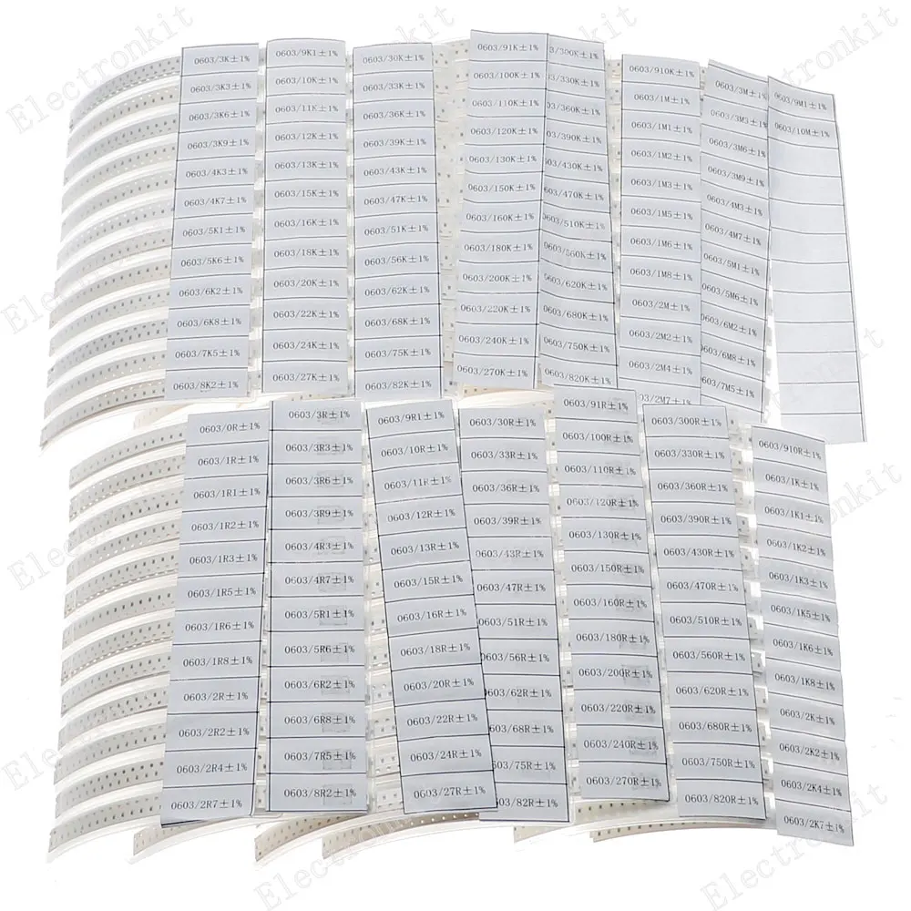 0402 0603 0805 1206 2512 serie 0Ω ~ 10MΩ SMD resistore campione Kit assortimento di libri