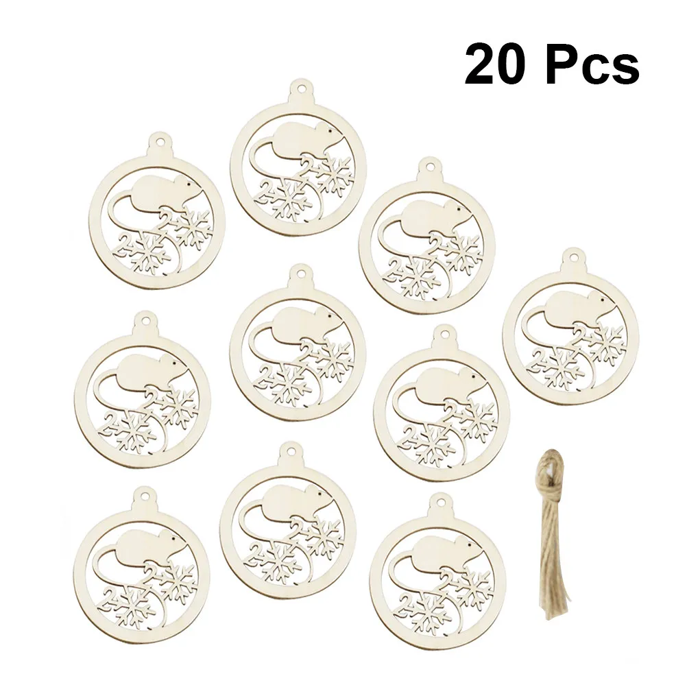 20Pcs Premium DIY Wooden Rat Pendant Hanging Decor New Year Festival Decoration for Home Tree Porch Wall DIY Craft Ornament