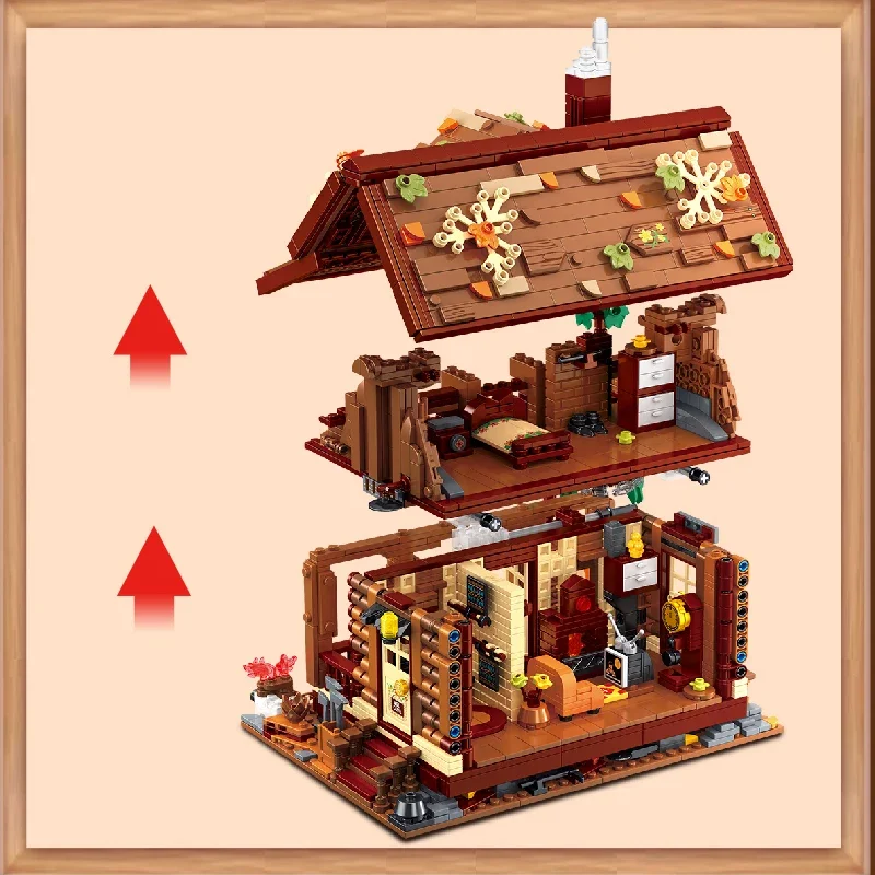 2264 قطعة كابينة الغابات الخفيفة منزل خشبي اللبنات سجل المقصورة وحدات البناء نموذج الطوب لعب للبالغين الاطفال الهدايا #2