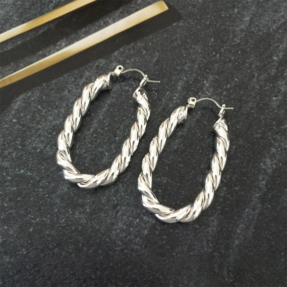 Trendy Silver Color Twist Twirl U Hoop Earrings For Women Girl Elegant Gorgeous Casual Jewelry