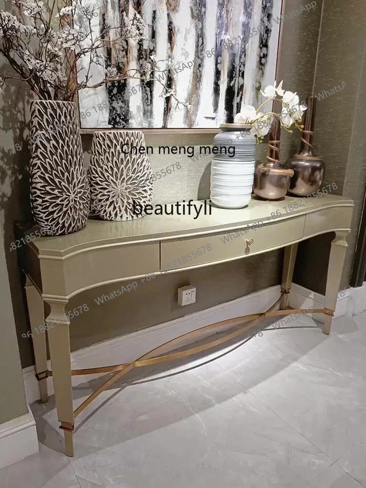 K185 Light Luxury Console Simple Solid Wood Paint Console Tables Hallway Decorative Strip Desk Corridor Living Room Side View Se