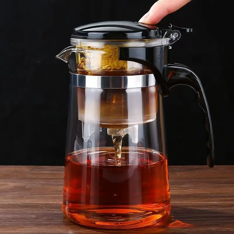 High-temperature resistant and elegant cup, household tea set, one-click tea and water filtration, glass teapot cover