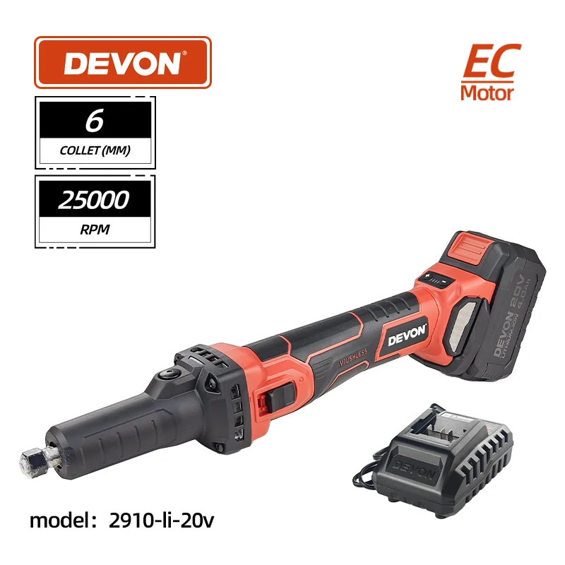 

Devon 2910-Li-20 20V Lithium Brushless Straight Grinder With 6mm Chuck Electric Angle Grinder Power Tool for 20V Battery