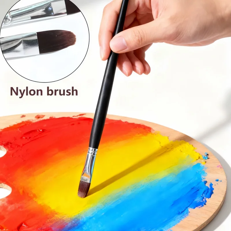 6 قطع مقبض خشبي طويل شعيرات نايلون ألوان مائية مجموعة فرشاة رسم الغواش للجدار الكتابة على الجدران لوحة فنية ذاتية الصنع