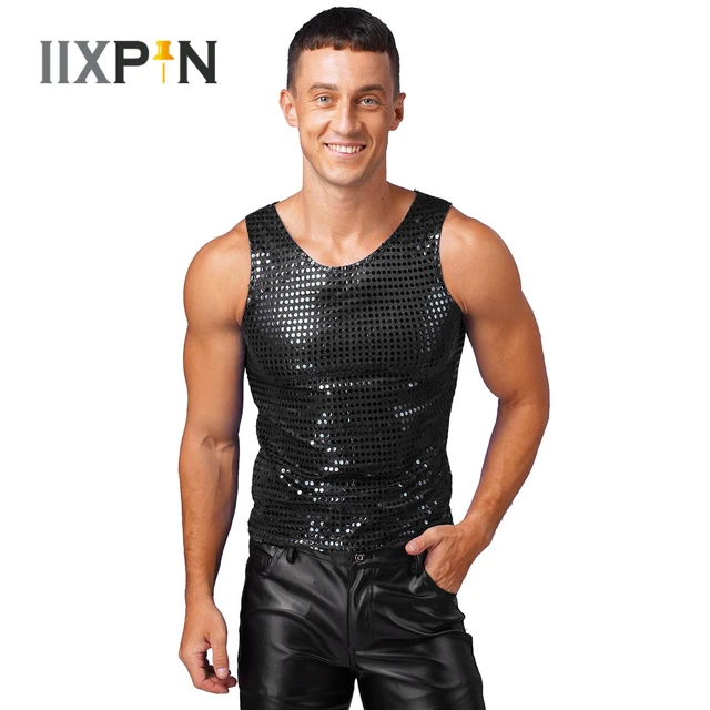 2023 New Mens T shirts Shiny Sequins Sleeveless Loose Tank Tops Fashion Christmas Performance Clothing Nightclub Party Waistcoat AliExpress
