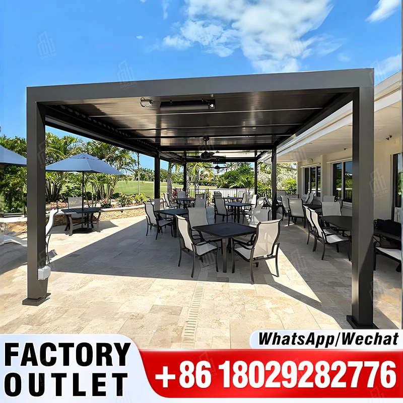 

12x12 Hardtop Gazebo Outdoor Remote Control Easy Assemble Bioclimatic Pergola Retractable Aluminium Roof