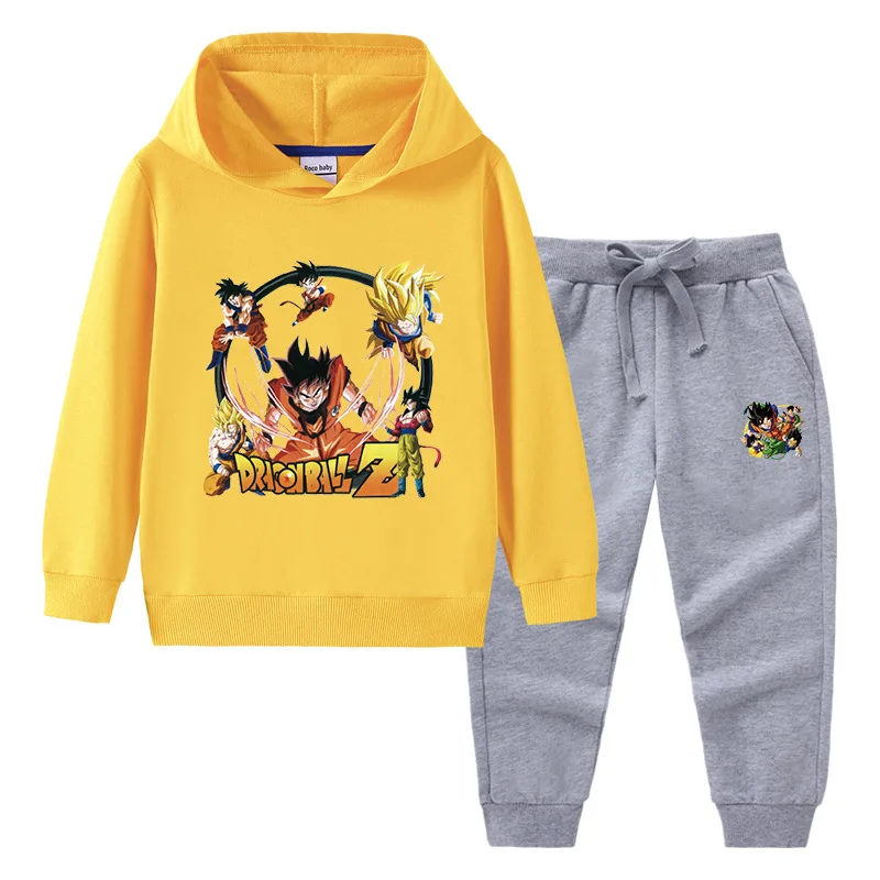 

Dragon Ball Autumn New Solid Color Children's Clothing Hooded Sweater Trousers Two-piece Set Baby Cotton Long-sleeved Suit