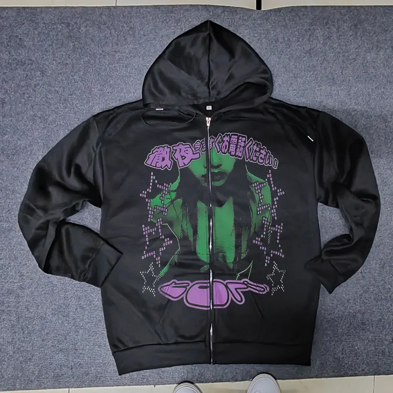 女性と女の子のためのy2kグラフィックパーカー,90年代と2000年代のストリートウェア,ルーズフィット,パンク,ヒップホップ,アニメ