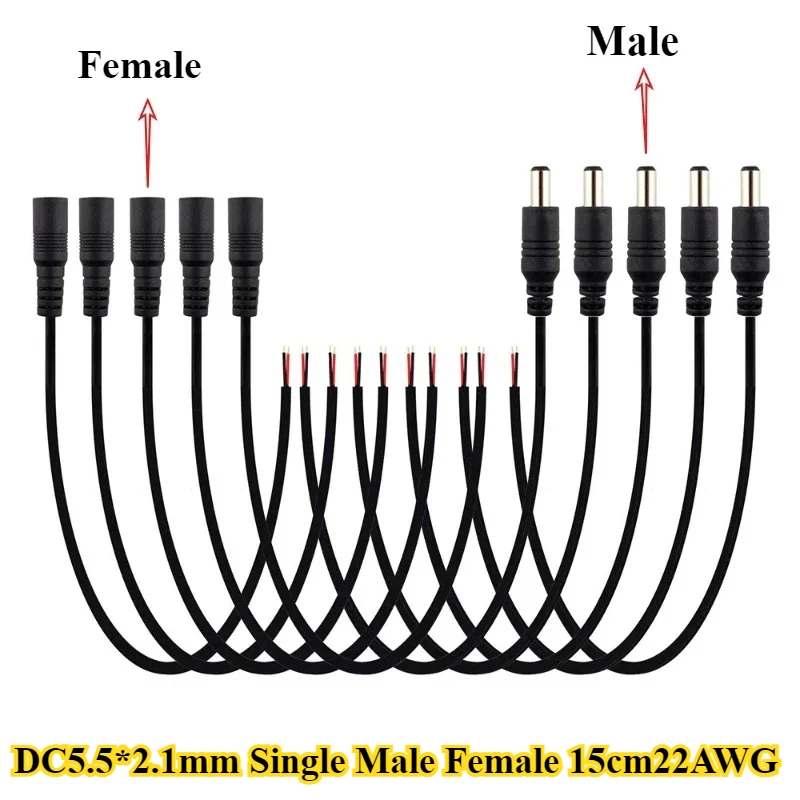 10/30/50Pcs/lot DC5.5*2.1mm Plug DC Single Male/Female head Cable Wire length 15cm 22AWG Connector For 3528 5050 LED Strip Light