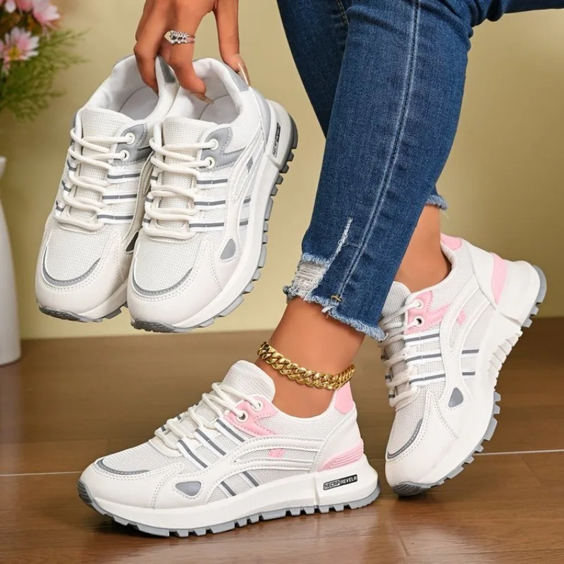 Women's Casual Lace Up Mesh Sneakers Lightweight Breathable Walking Shoes Comfortable Fashion Everyday Daily Outdoor Trainers