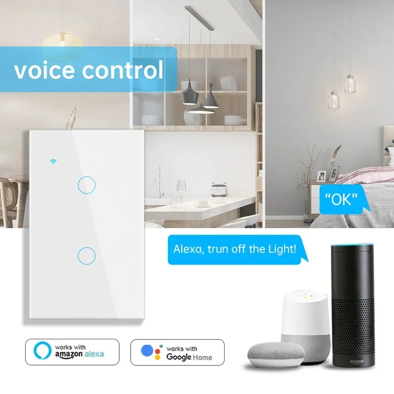 US WiFi Smart Switch Stair Switches Touch SensorLED1/2/3Gang Lights Interruptor 2way Control Glass Panel Google Worrk with Tuya