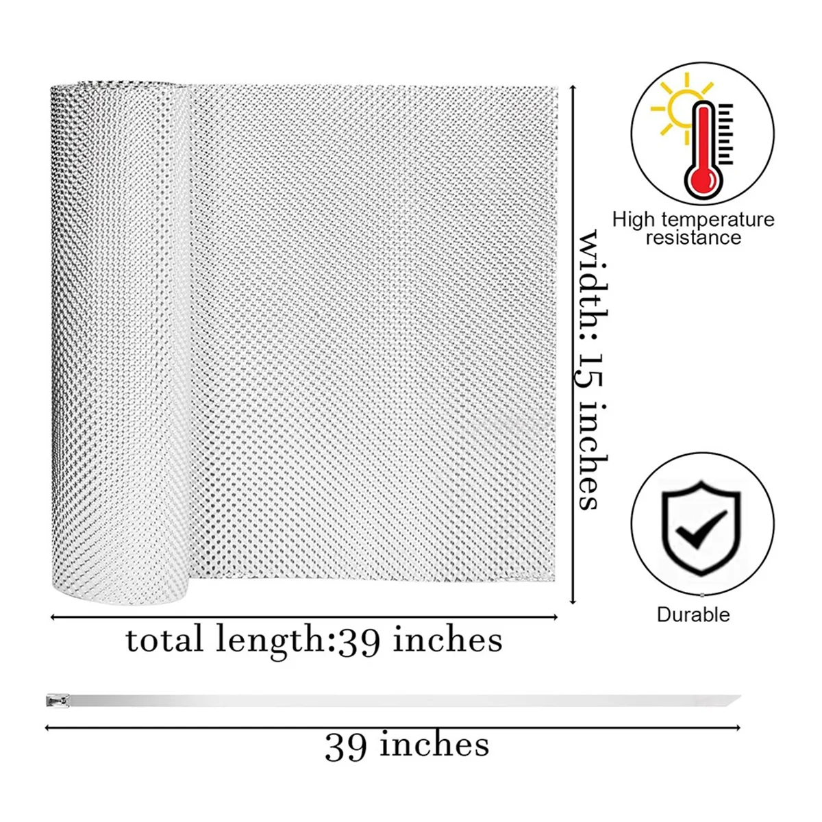

Теплозащитный экран выхлопной системы ABNJ для автомобильной промышленности, 15 х 39 дюймов, тисненый алюминиевый теплозащитный экран, глушитель, обертка для выхлопной трубы с двумя застежками-молнией для кабеля
