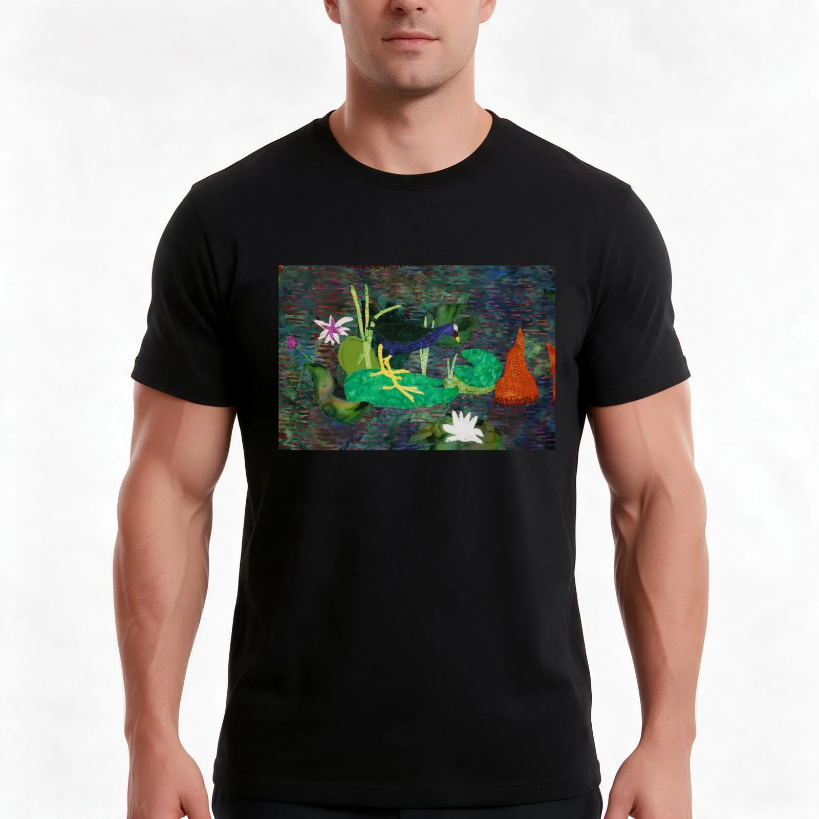 Purple Gallinule in on lily pads T-Shirt, Summer Casual Cotton Tee, Oversized Streetwear Tops, Vintage Graphic Print